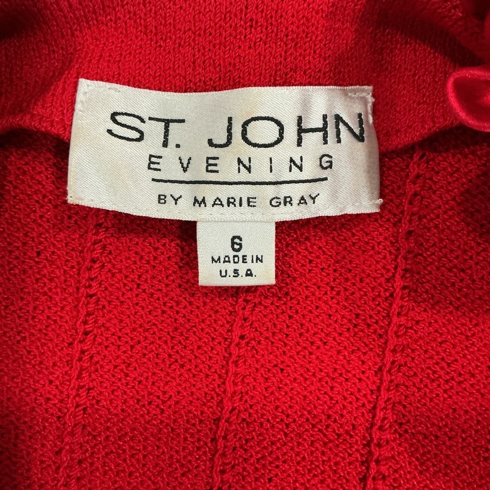 St. John Evening Knit Cardigan Set, Ruffle Trim And Tie Closure, Red, 6 - Picture 9 of 16